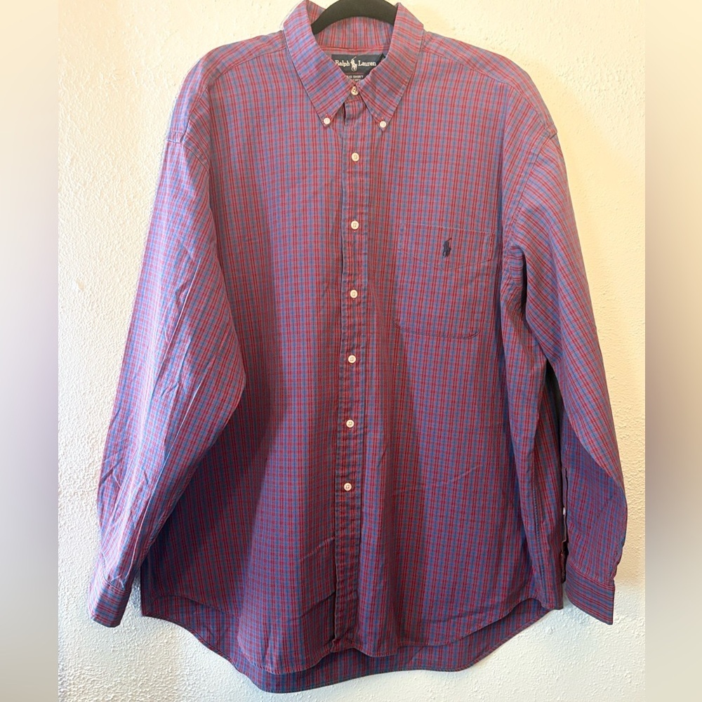 Ralph Lauren Shirt Mens XXL Big Red Plaid Button Down Casual Preppy Oxford Pony - Picture 1 of 4